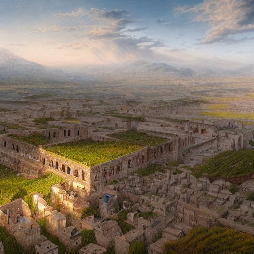 a beautiful hyper realistic detailed matte painting of a place might looks like creativity by john howe, greg rutkowski, aerial view, unreal engine, barometric projection, rectilinear, octane render, well - rendered. 