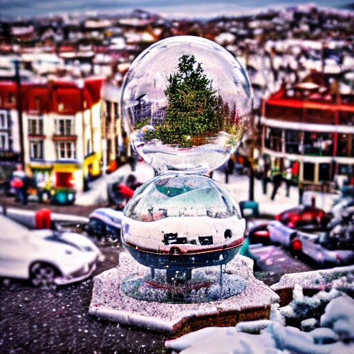 snowglobe of a tiny town brighton uk, tilt-shift lomo photo