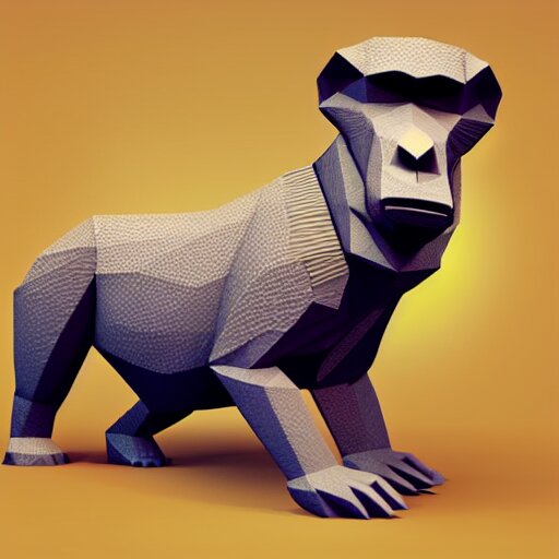 a cute isometric 3 d low poly render of a baboon using a camera, detailed lighting 