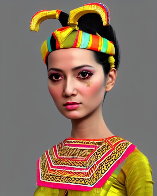 a beautiful cute girl wearing modern stylish costume in the style of Assamese bihu mekhela sador gamosa design, commercial fashion design art by Victor Nizovtsev, face by artgerm and daz3d genesis iray, cinematic lightning, medium shot, mid-shot, slim female figure ramp walk model pose, highly detailed, trending on Artstation, Unreal Engine 4k, cinema 4d ray traced, octane render, cinematic wallpaper