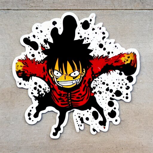 die cut sticker, luffy gear 5, splatter paint 