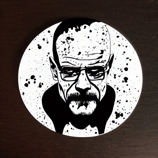 die cut sticker, walter white wearing the joker outfit, splatter paint 