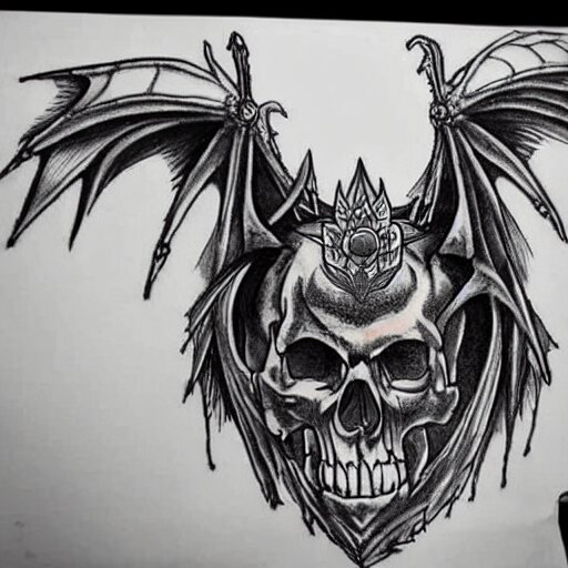 Very detailed masterpiece tattoo sketch of Dragon with skull