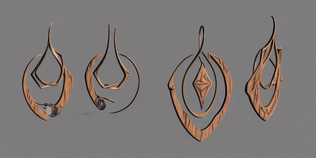 earring design, jewelry design, wood, nordic, art deco, intricate, elegant, material, product design, trending on artstation, cgsociety, photo realistic, design by ziva cph and isabel lennse and kalevala, 8 k, unreal engine, c 4 d 