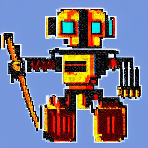 robot knight, highly detailed pixel art, 1 2 8 bit 