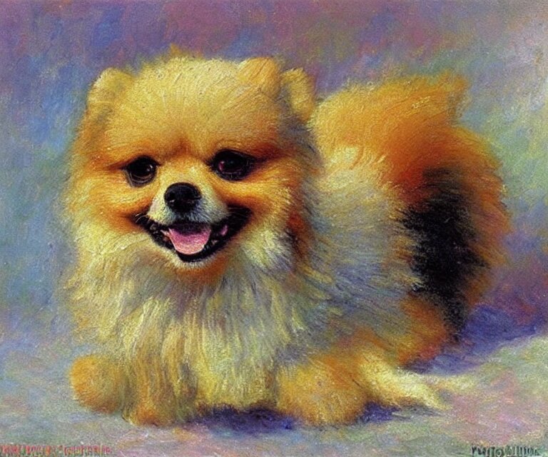 pomeranian, cute, monet, oil painting 