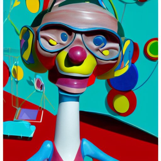 mid - century weirdo cartoon sculpture toy on display photoshoot, 4 k, hyper realistic, natural, highly detailed, digital illustration, trending in artstation, smooth, sharp focus art by jeff koons 