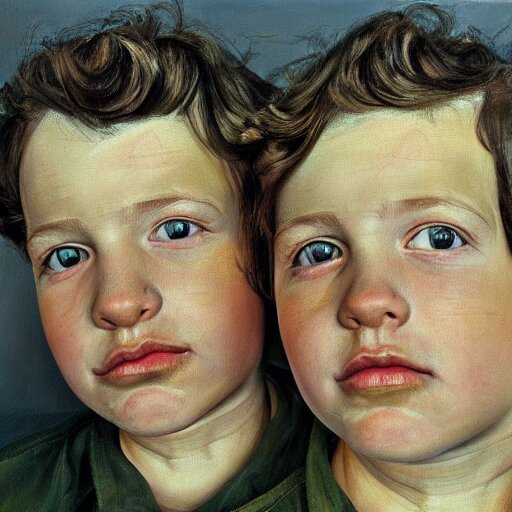 high quality high detail painting by lucian freud, hd, portrait of twins, photorealistic lighting 