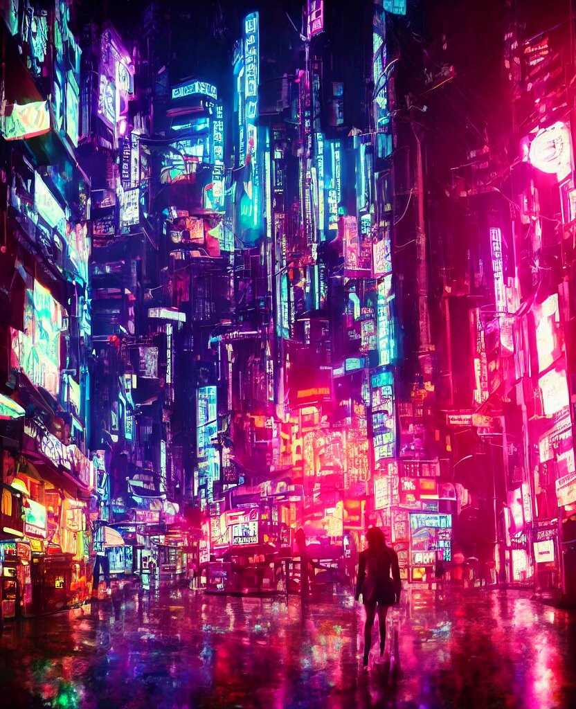 Lexica - Cyberpunk city at night, night clubs and neons, rain, camera ...