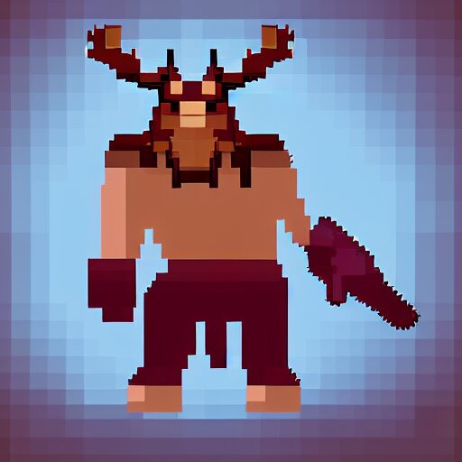 barbarian with moose head, pixel art, trending, post processing, game assets, cinematic 