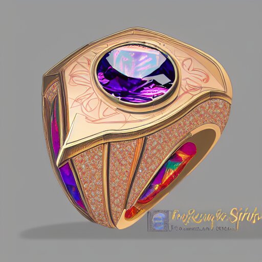 sketch of four points of view of a complex ring with a complex cameo ornament of a panther, technical sketch, rose gold, gems, high coloration, ambient lightning, highly detailed, 8 k 