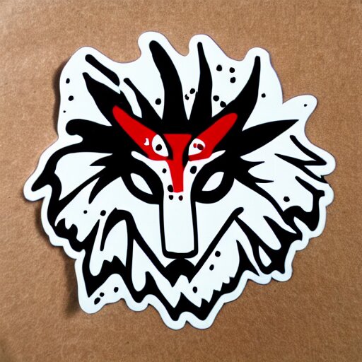 die cut sticker, princess mononoke mask, splatter paint 