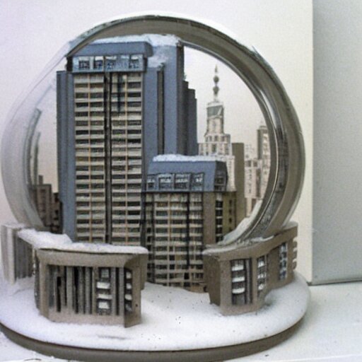 a snow globe diorama with a soviet apartment building in it, brutalism, physically based rendering, 1 9 9 0's 