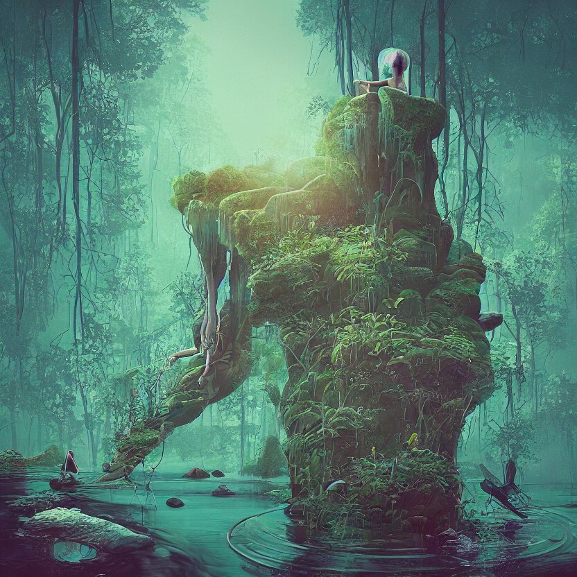 tranquil queen submerging wisdom in the ecosystem acrylic painting  by Beeple and CGSociety