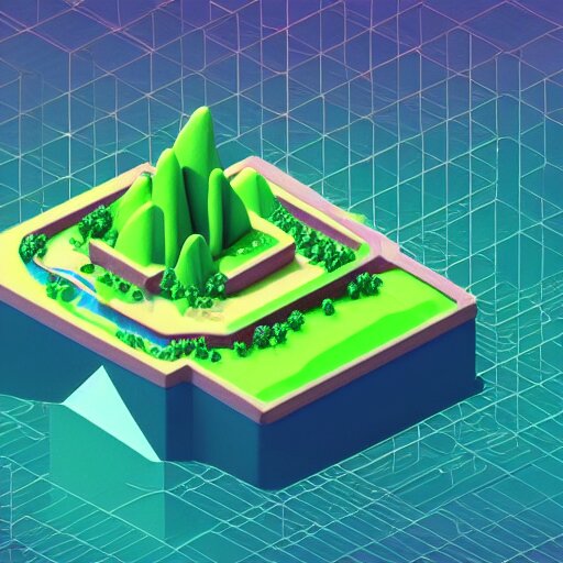 isometric floating island on neon background, isometric invironment, 3d art, isometric art, high detail, artstation, concept art, behance, ray tracing, smooth, sharp focus, ethereal lighting