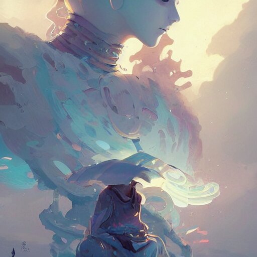 a beautiful illustration of a humanoid robot monk by pete mohrbacher and guweiz and josan gonzalez, graphic novel 