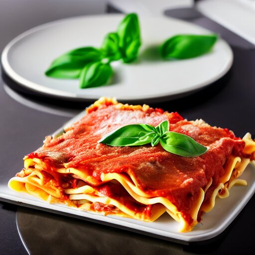 studio photography of a platypus cooking a lasagna with three basil leaves over the lasagna 