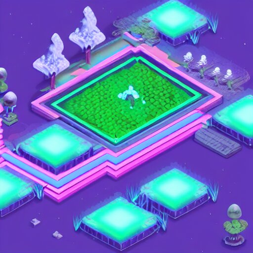 3 d mobile game asset is an isometric staircase with an organic isometric design based on bioluminescent alien - like plants inspired by the avatar's bioluminescent alien nature. around the stair, we can see plants that glow in the dark. all in isometric perspective and semi - realistic style item is in a black background 