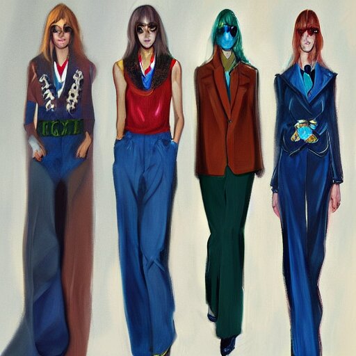 1970 covid fashion, gucci catwalk, oil painting, digital art, ultradetailed, artstation