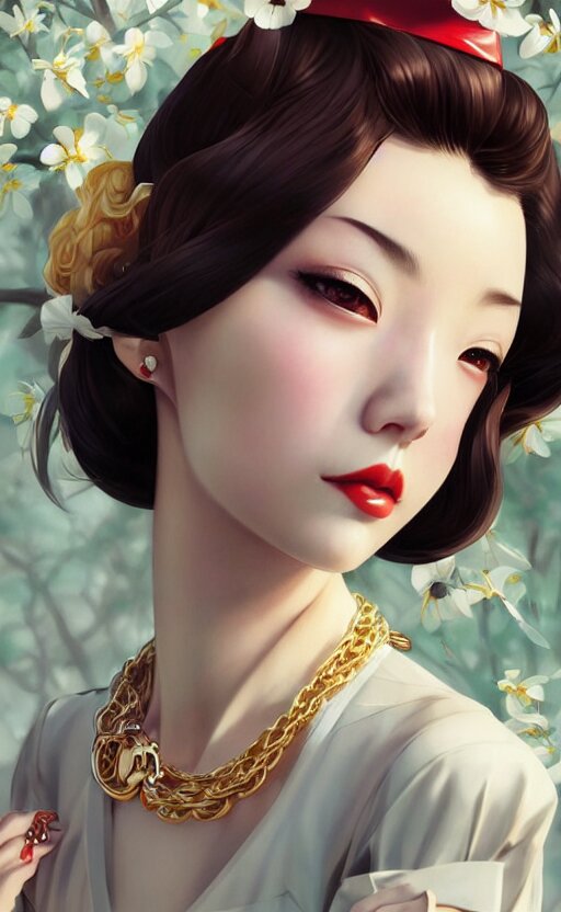 a pin up and beautiful fashion and charming and dreamlke japan girl with lv jewelry, character art, art by artgerm lau and kyoung hwan kim and and ilya kuvshinov and john singer sargent, hyperdetailed, 8 k realistic, symmetrical, frostbite 3 engine, cryengine, dof, trending on artstation, digital art 