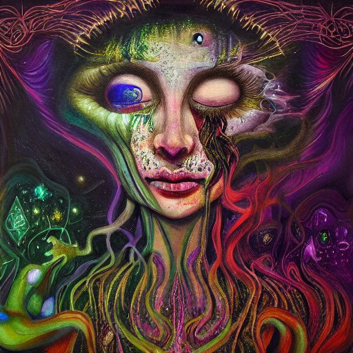 ayahuasca purge vomiting darkness, magic halo, broken soul, deep sickness oil paint, surrealist highly detailed at, ethereal, trending on art station, emotional surrealism oil painting, tears, crying, glitching squares, very very very very very beautiful 