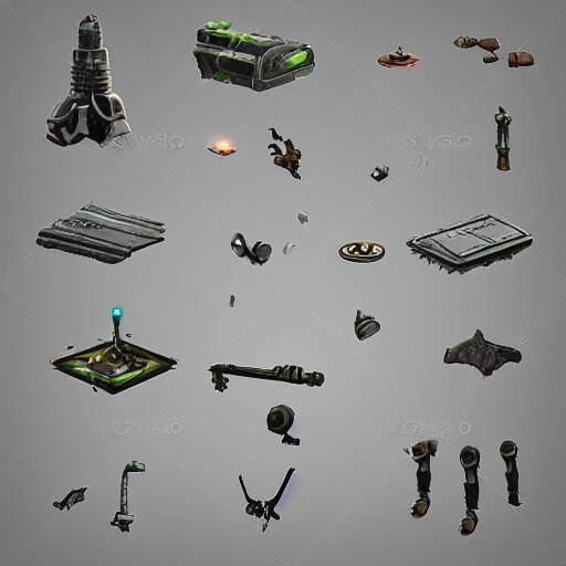 2d props concept game design assets sci-fi room components, modular