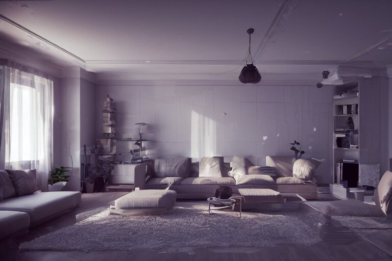 a living room from the future, concept art, 3 d render, octane render, 4 k, beautiful lighting 