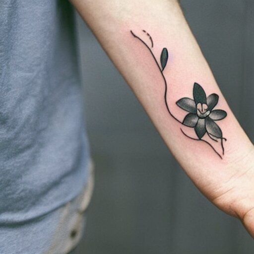 simple tattoo of an orchid sprouting from the earth