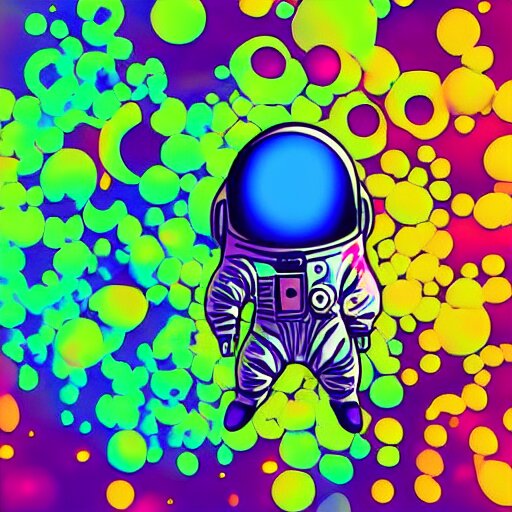 psychedelic astronaut floating in space, very colorful, digital art 