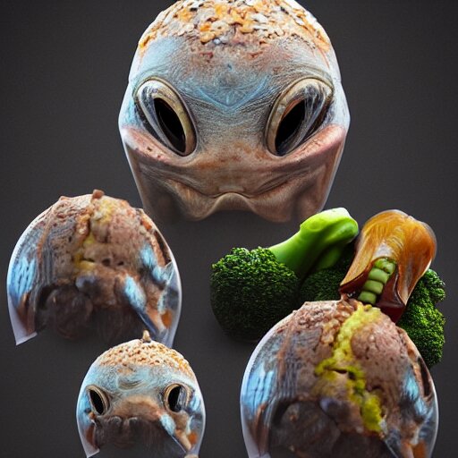 a strange alien meal, photorealistic, 8 k, professional food photography, trending on artstation 