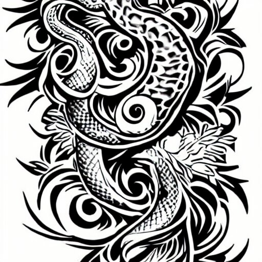 tattoo design, stencil, tattoo stencil, traditional, a snake surrounded by flowers