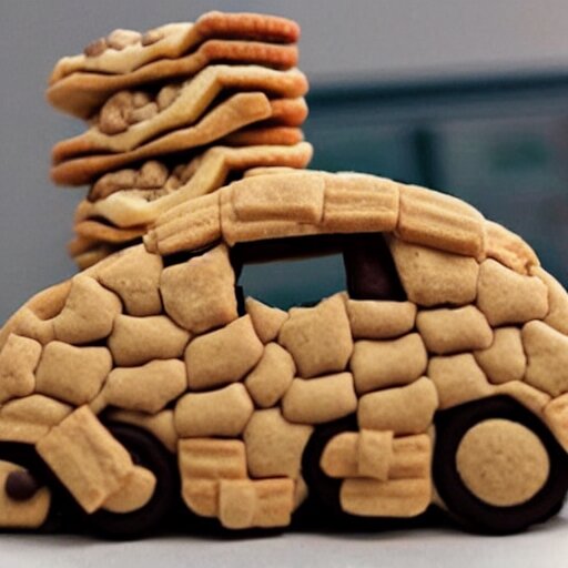 realistic car made of cookies 