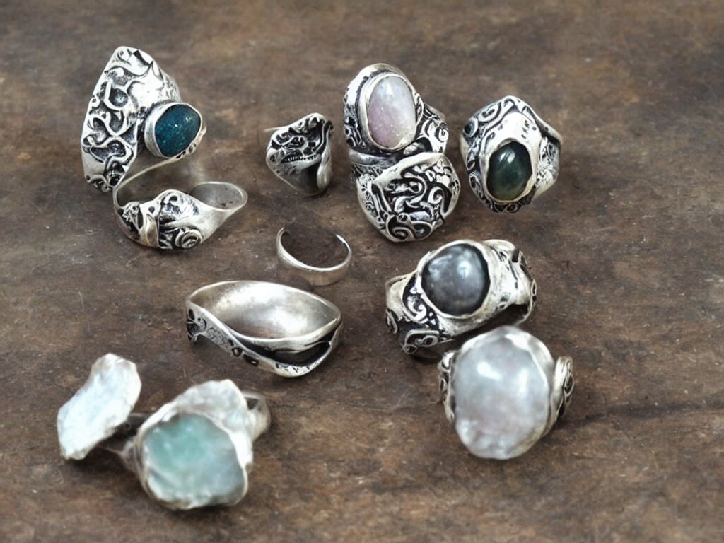 rustic hand made rings hand crafted from silver and natural gemstones