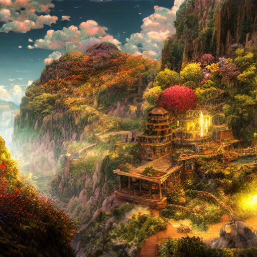 the landscape of an unimaginable and beautiful place, beyond the physical realm, an ultrafine hyperdetailed illustration by kim jung gi, irakli nadar, intricate linework, bright colors, octopath traveler, final fantasy, unreal engine 5 highly rendered, global illumination, radiant light, detailed and intricate environment 