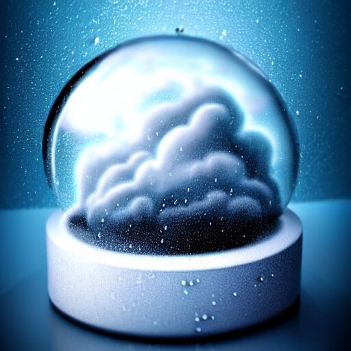 a rainstorm inside a snowglobe. Beautiful colorful clouds in moody greys and blues. High quality digital art, trending on artstation