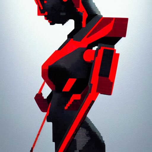 pixel art of a cyborg girl with black and red robotic parts, medium shot, asymmetrical, profile picture, Organic Painting, sunny day, Matte Painting, bold shapes, hard edges, street art, trending on artstation, by Huang Guangjian and Gil Elvgren and Sachin Teng