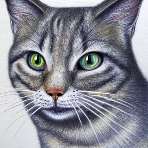  Colored pencil art on paper, Phantom Cat, highly detailed, artstation, MasterPiece, Award-Winning, Caran d'Ache Luminance