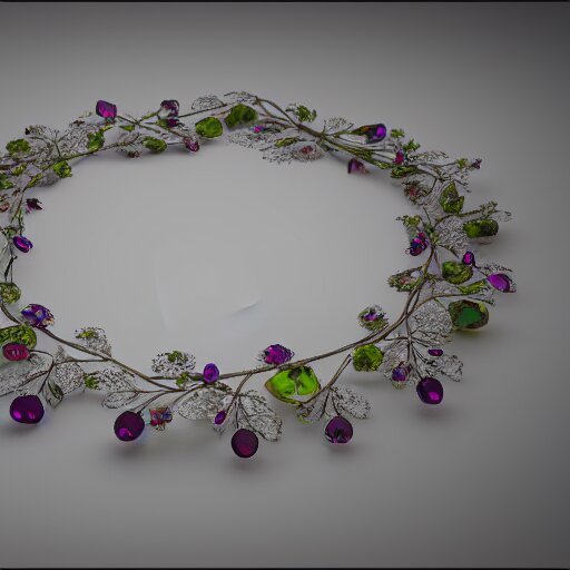 intricate! organic, nordic wedding ring, necklace, gemstones, isolated on dreamy floral background, refraction, occlusion, lower and upper levels, keyshot render, octane render, vray render 