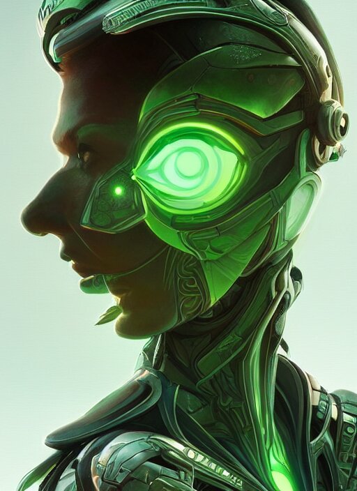 symmetry!! portrait of green alien in the style of horizon zero dawn, machine face, intricate, elegant, highly detailed, digital painting, artstation, concept art, smooth, sharp focus, illustration, art by artgerm and greg rutkowski and alphonse mucha, 8 k 