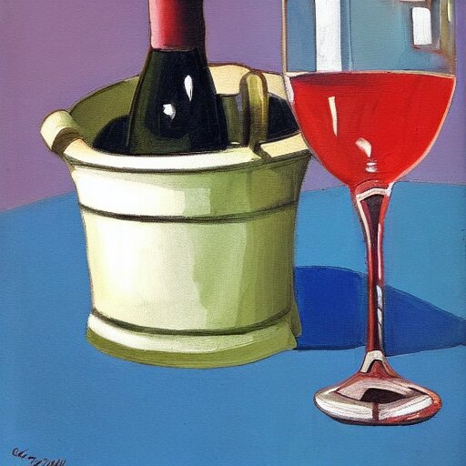 classic still life painting of a wine glass and pot