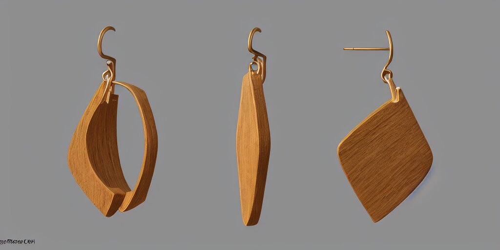 earring design, jewelry design, wood, nordic, material, product design, trending on artstation, cgsociety, photo realistic, design by ziva cph and isabel lennse, 8 k, unreal engine, c 4 d 