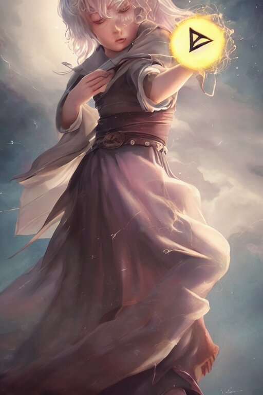 a cute wizard girl conjuring a lightening ball, character art portrait, anime key visual, official media, illustrated by tom bagshaw, wlop, kentaro miura, extremely detailed, 8 k, trending on artstation, cinematic lighting, beautiful 