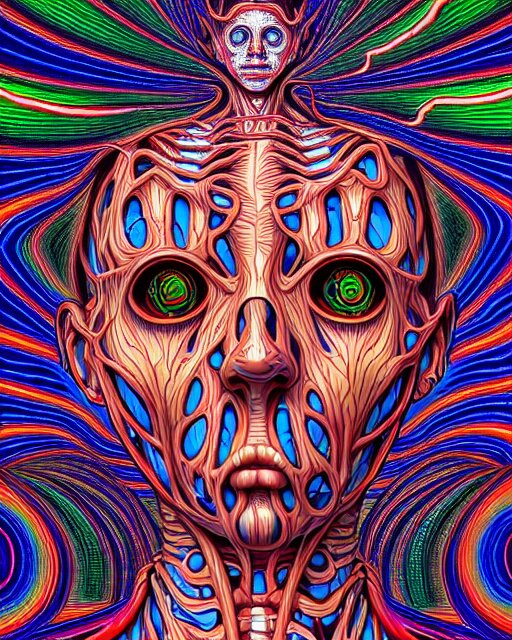 human spirit breaking away from the body, conjuring psychedelic background, part by shintaro kago, part by alex gray, ross tran, james jean, ultra realistic, highly detailed, 8 k, trending on artstation, symmetry 