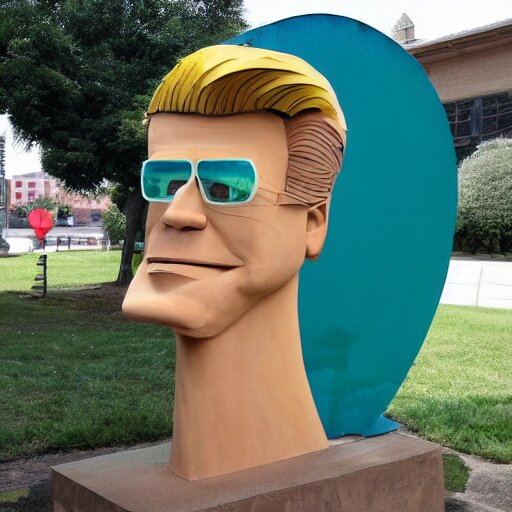 A sculpture made of recycled materials but with perfect definition, in the shape of Johnny bravo