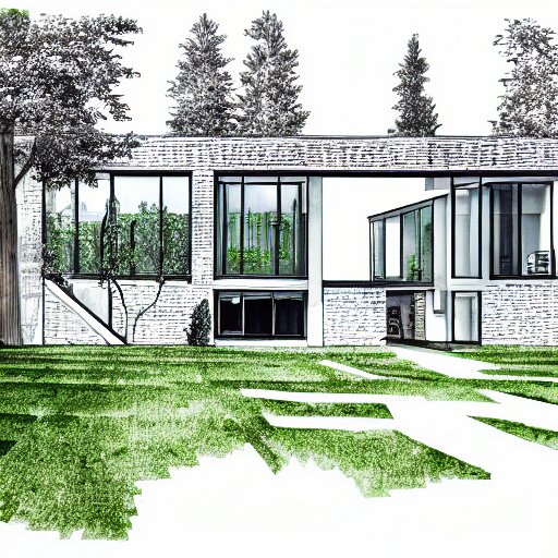 an architectural drawing of a modern house with a courtyard, detailed, lush, 