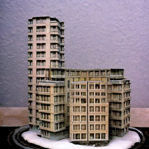 a snow globe diorama with a soviet apartment building in it, brutalism, isometric, physically based rendering, 1 9 9 0's 