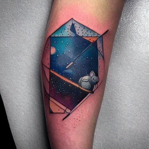 geometric outer space tattoo, arm, cat