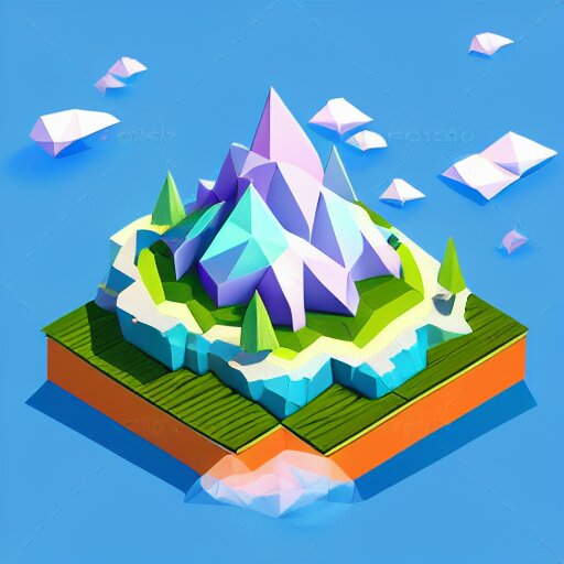 dream a floating island isometric art, low poly art, game art