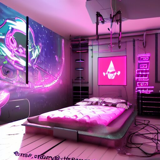 a girl's cozy cyber punk bedroom 