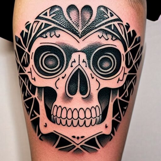 tattoo design, stencil, tattoo stencil, traditional, a world famous tattoo of a geometric skull with a galaxy coming out of the top of its head-s 100